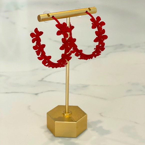 Fun & Sassy Large Red Flower 🌺 Hoop Earrings - Picture 7 of 12